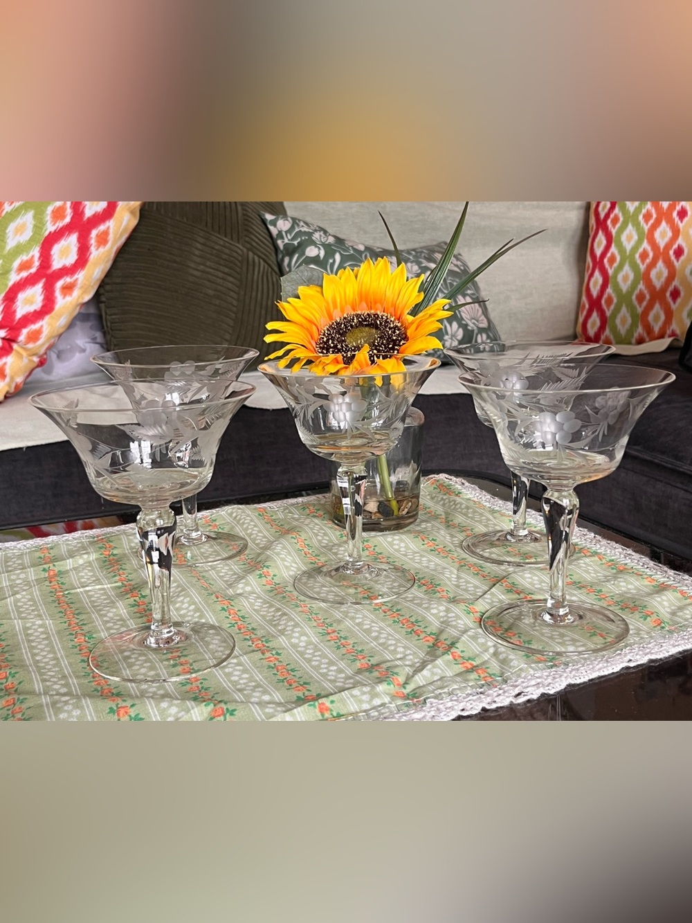 Libbey Glass Company Etched Coupe Glasses - Clear (Set of 5)